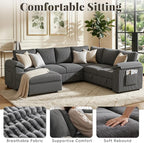 108 Inch Sectional Sleeper Sofa Bed with Pull Out Couch, U Shaped 7 Seat Cloud Modular Sectional Sofa with Storage, Corduroy Sectional Couches for Living Room, Removable Sofa Cover, Dark Grey