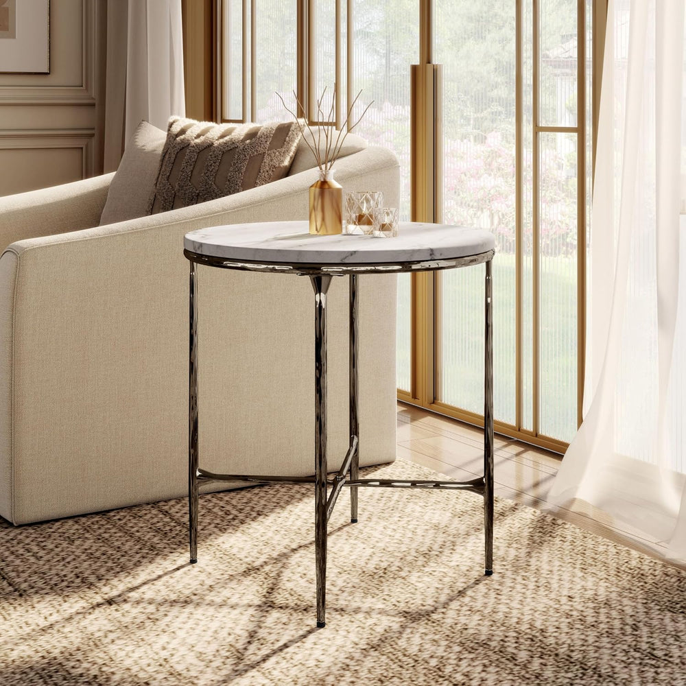24/7 Shop at Home Aureum Modern 22-inch Round Marble Top End Table with X-Bra...