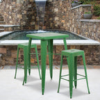 Flash Furniture Lily 4 Pack Commercial Grade 30" High Backless Green Metal Indoor-Outdoor Barstool with Square Seat