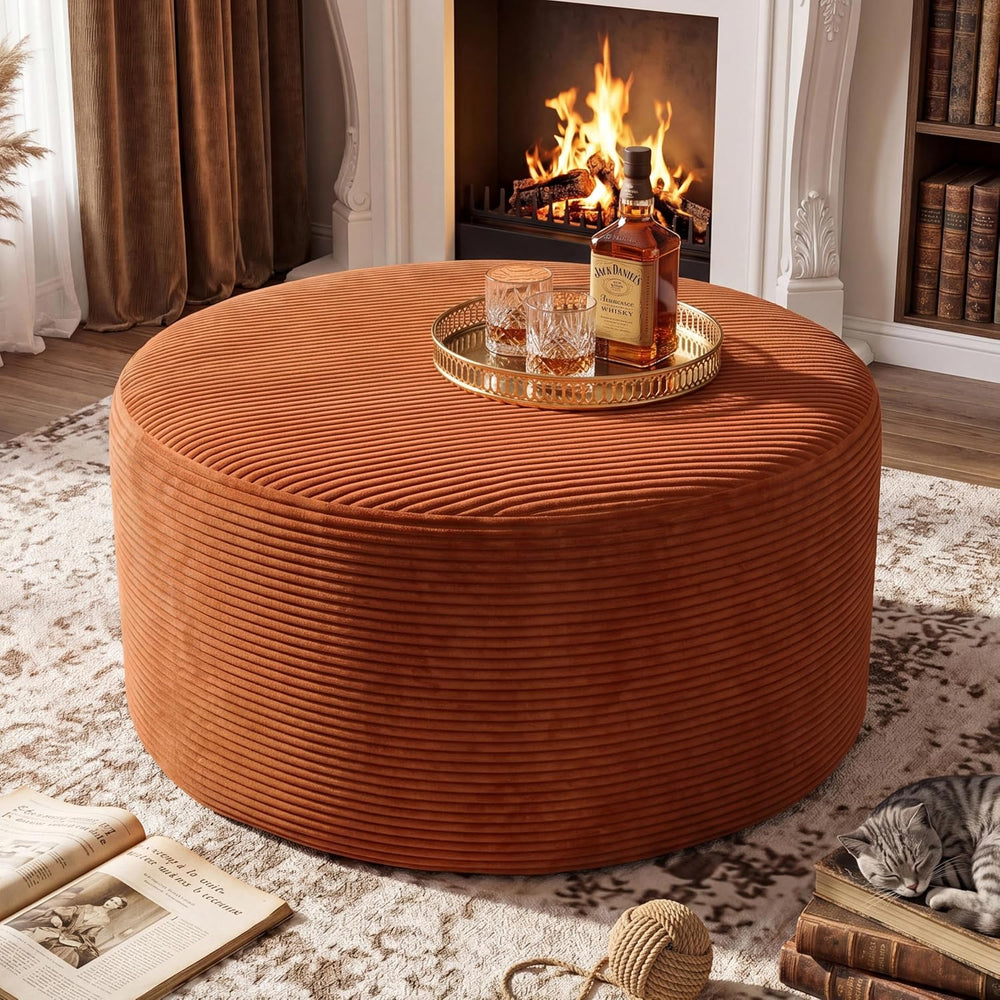 BSHOMGI Round Ottoman,Corduroy Ottomans Foot Stool, 27.5" Pouf Footstool...