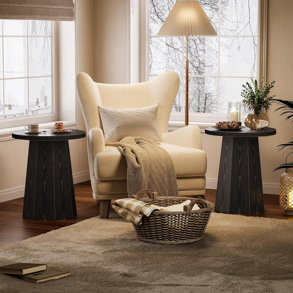 Tribesigns Round Pedestal End Table, Farmhouse Couch Side Table with Octagona...