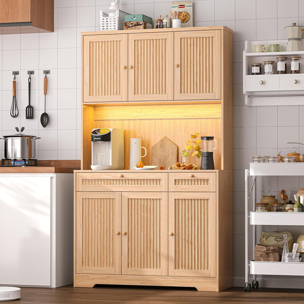 Pantry Storage Cabinet with Charging Station, Kitchen Storage with Adjustable...