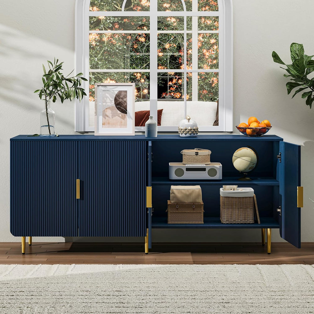 65" Fluted Sideboard Buffet Cabinet with Storage, Blue