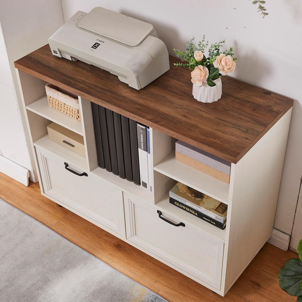39.3" Farmhouse Wood File Cabinet with Wheels,Small Home Office Storage,...