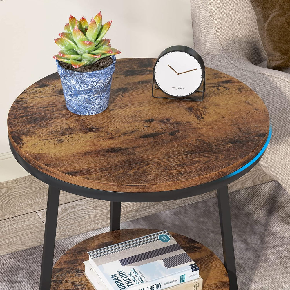Tribesigns Round End Table Set of 2, 2 Tier Side Table with Storage Shelf, In...