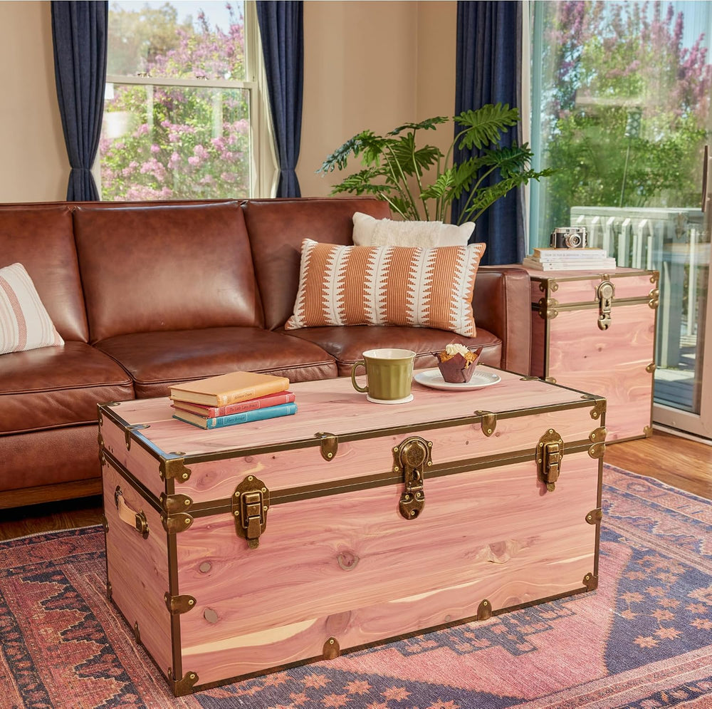 Rhino Knotty Cedar XXL Coffee Table, Storage Trunk Chest with Antique Brass |...