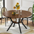 42" Round Dining Table for 4, Farmhouse Kitchen Table with Storage, Space Saving Circle Dinner Table, Rustic Wood Kitchen & Dining Room Tables with Metal Legs for Kitchen, Living Room, Dining Room