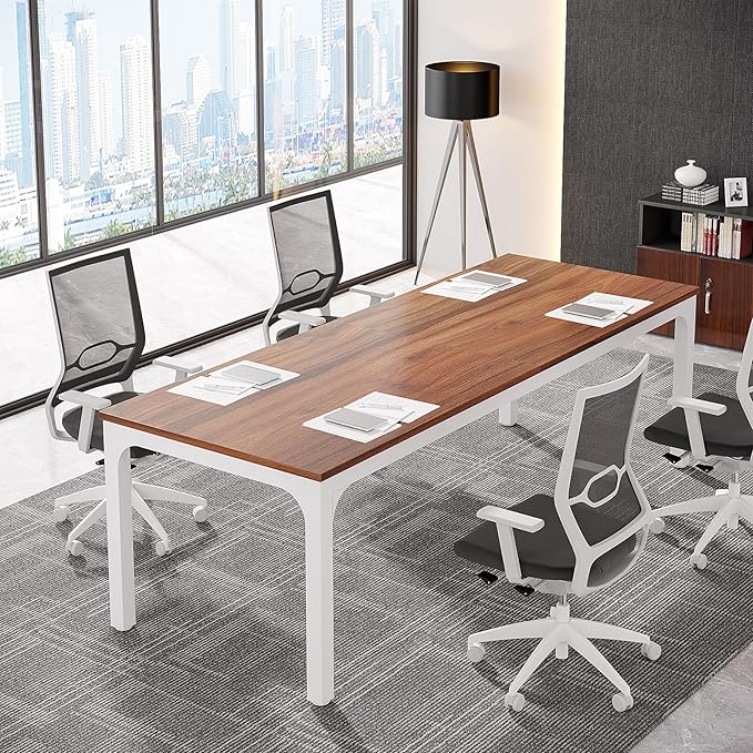 Tribesigns 6.5FT Conference Table, 78.7 Inche Rectangle Meeting Seminar Table, Large Business Tables for 6-8 People (Only Table) (Walnut+White)