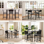 XIAO WEI 5-Piece Counter Height Dining Table Set for 4, Marble-Look, Black | Counter height table, Dining table set for 4, Wide padded chairs, Marble-look top, Space-saving tuck-away frame