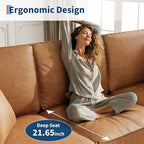 Faux Leather Couch with 2 Throw Pillows, Sofa Couches for Living Room, 3 Seater Sofa with Wide Armrests, Wood Legs, Deep Seats, Back Cushion, Sturdy Support Feet, for Office, Living Room, Brown