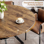 Round Dining Table for 4, 42 Inch Wood Kitchen & Dining Room Tables with Storage, Circle Breakfast Table with Metal Legs, Space Saving Dinner Table for Dining Room, Kitchen, Living Room, Rustic Brown