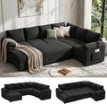 108 Inch Sectional Sleeper Sofa Bed with Pull Out Couch, U Shaped 7 Seat Cloud Modular Sectional Sofa with Storage, Corduroy Sectional Couches for Living Room, Removable Sofa Cover, Black