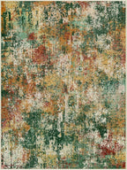 Washable Area Rugs 5'x7' Non-Slip Modern Abstract Soft for Living Room Entryway Bedroom Nursery, Print Pattern, Green Orange Rust Red Cream Colorful