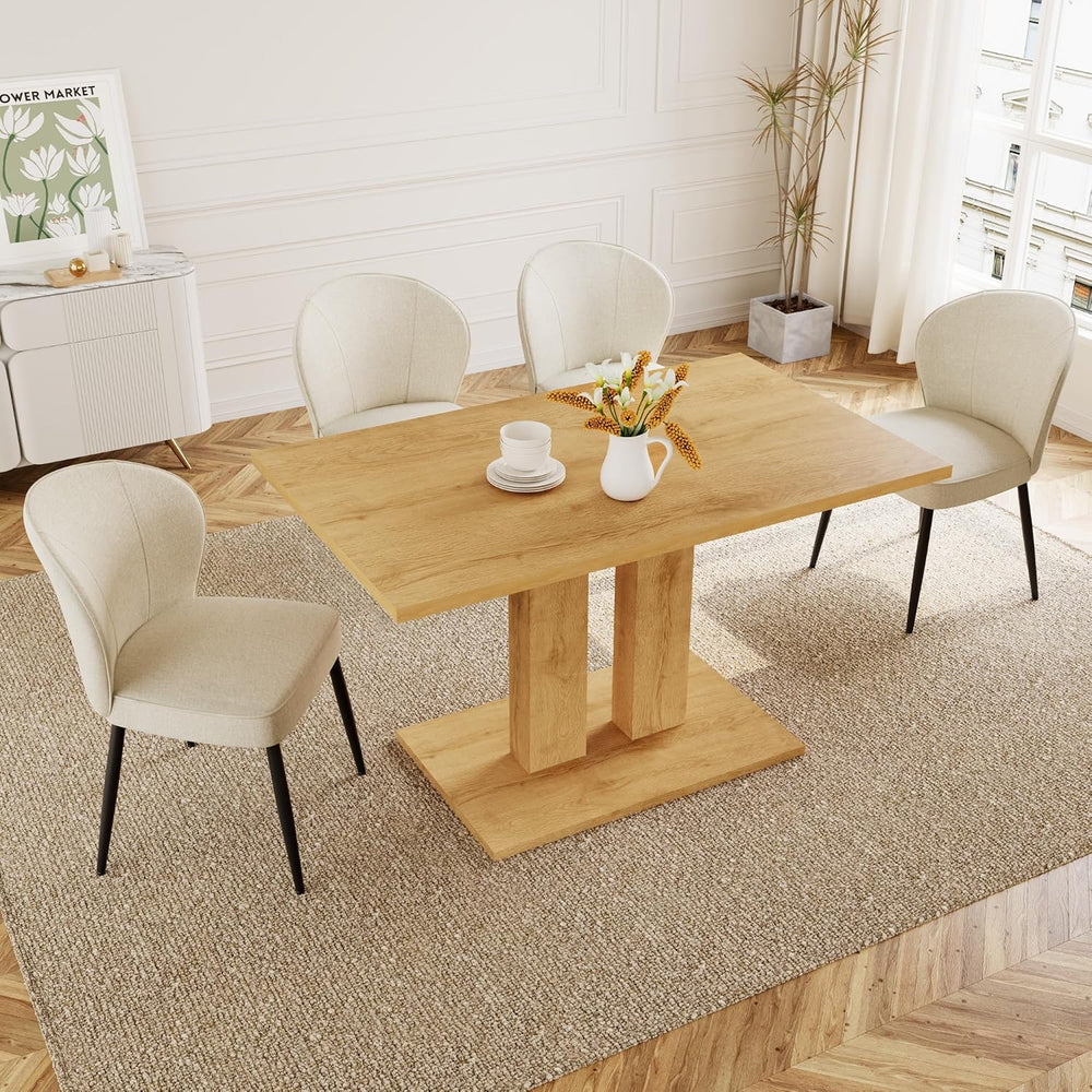 Dining Table Set for 4-6 People, 46 Inch Modern MDF Oak Kitchen Table with 4 ...
