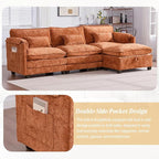 Ball & Cast 109" Oversized Sectional Sofa,Comfy Cloud Couch W/Movable Storage Ottoman,L Shaped Sectional Sofa W/USB Charging Port,Phone Holder&Side Pocke,Chenille Fabric,for Living Room,Orange