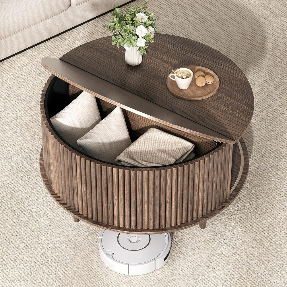 JOINICE,Round Coffee Table with Storage, 31.5" Fluted Center Table for L...