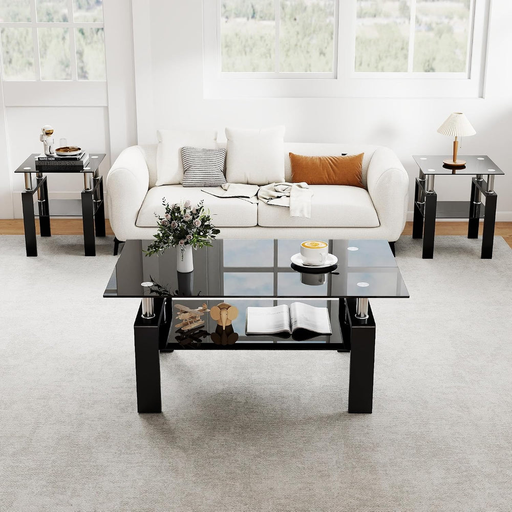 IANIYA Modern Tempered Glass Coffee Table Set - 3 Piece Living Room Table Set...