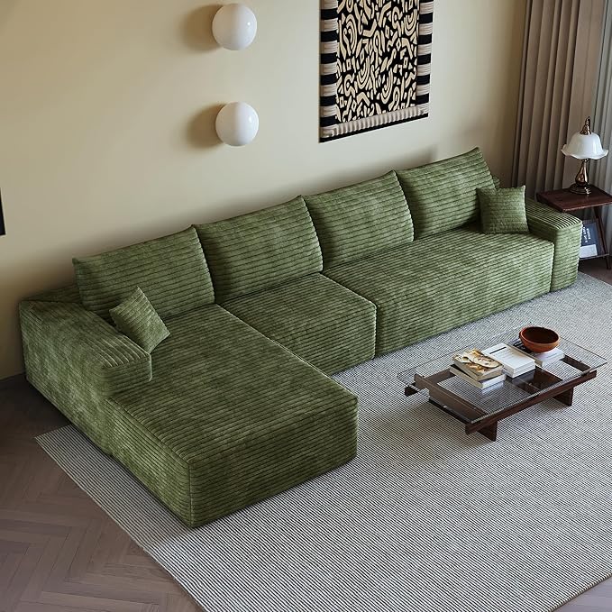 135" Oversized Compressed Sectional Sofa - 33D High-Density Foam Cloud Couch with Deep Seat - Minimalist 3-Piece Corduroy Upholstered Boneless Modular Lounge Couch | Breathable material, Full Foam, Anti-slip