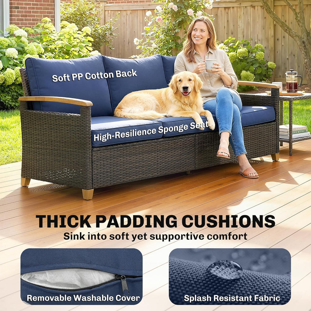 Outsunny 3 Seater Outdoor Couch Sofa, PE Wicker Patio Couch with Wide Deep Se...