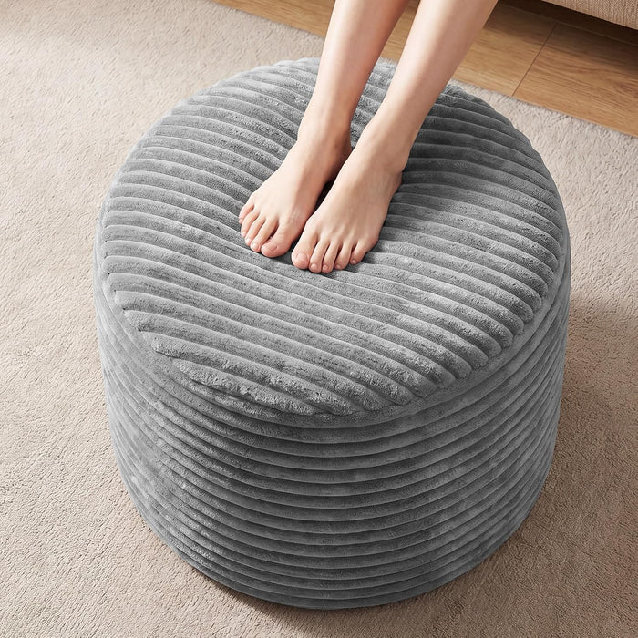 20in Round Pouf Ottoman, Large Corduroy Ottoman Foot Rest with Solid High-Density Foam, Removable Washable Cover, Soft Floor Foot Stool for Living Room, Bedroom, Grey
