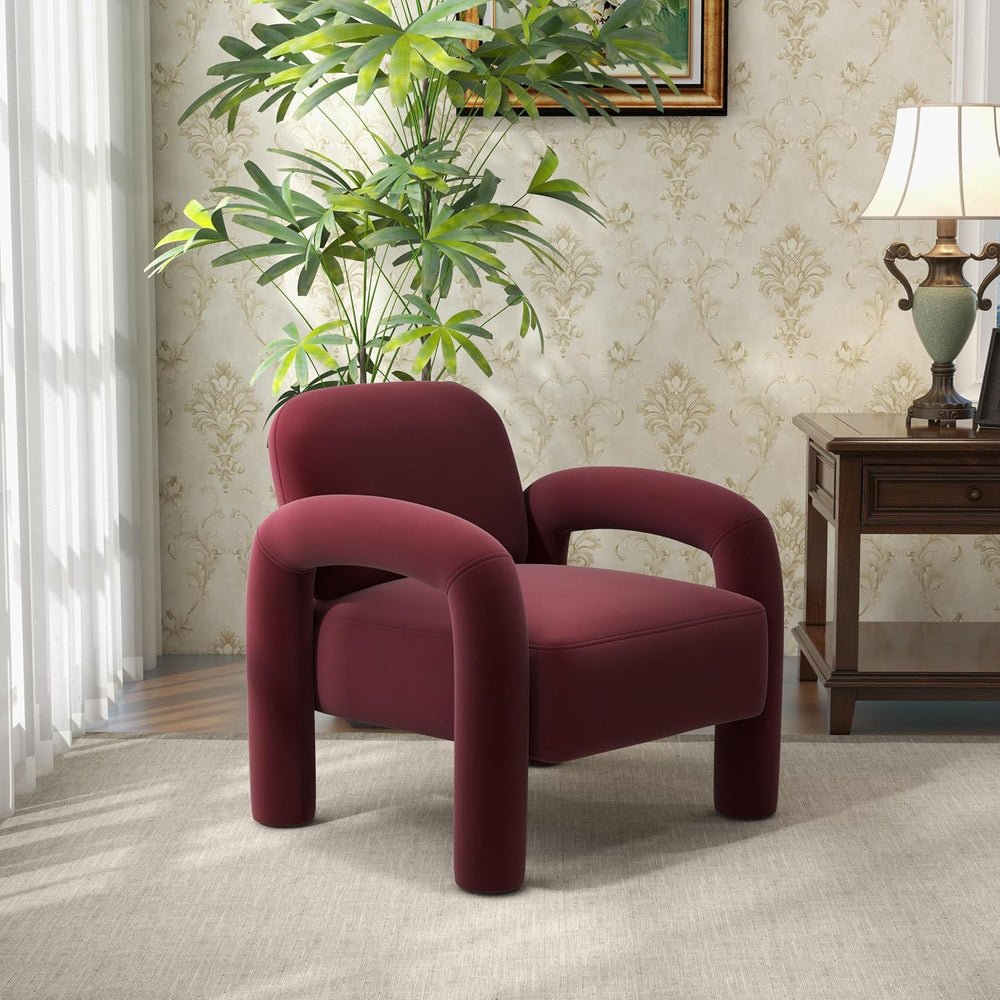 Modern Accent Chair, Comfy Velvet Upholstered Armchair, Cozy Vanity Chair Sin...