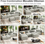 146" Cloud Couch Sectional, U Shaped Modular Sectional Sofa, 4-Seat Deep Seat Couch with 6 Removable Washable Pillows and 2 Ottoman for Living Room, Bedroom, Apartment, Light Grey