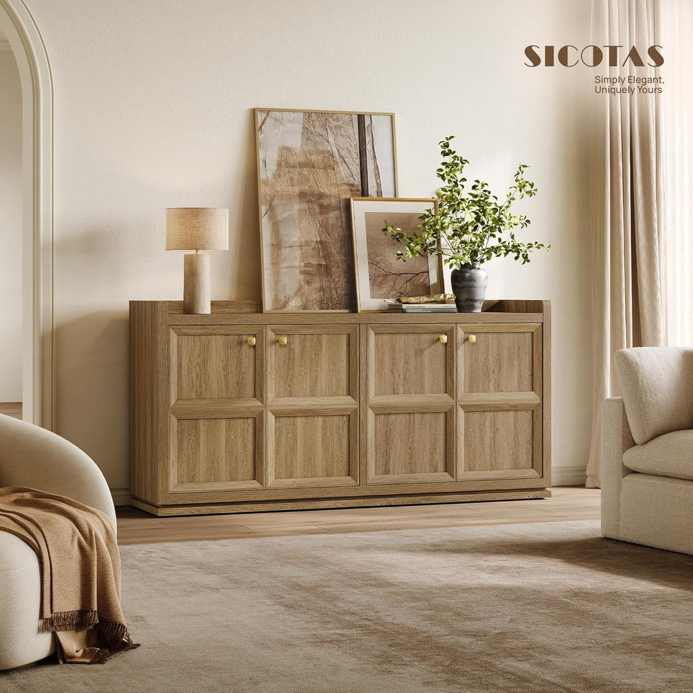 SICOTAS 4-Door Buffet Cabinet, 61.7" Wide Extra Long Sideboard with 2 Se...