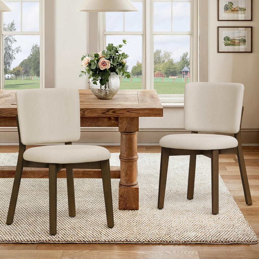 LUE BONA Wooden Dining Chairs Set of 4, Comfortable Wide Back Kitchen Side Chairs, Strong Thick Legs for Modern Farmhouse Dining Room, Linen Upholstered and Dark Brown Legs