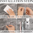 2 Slots Wall Mount Toothbrush Holder with Cover, Self Adhesive Tooth Brush Storage Organizer for Shower Bathrooms, Toothbrush Stand with Automatic Toothpaste Squeezer Dispenser