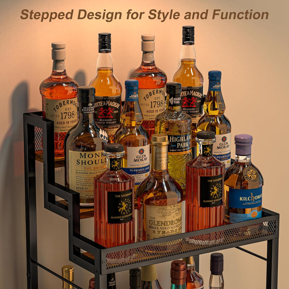 5-Tier Trapezoidal Liquor Cabinet Bar for Home, Stepped Wine Rack Freestandin...
