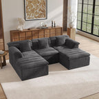 111.8" Modular Sofa with Ottoman, Boneless Cloud Couch with Deep Seat, Comfy U-Shape Corduroy Couches for Living Room, No Assembly Required, Dark Gray