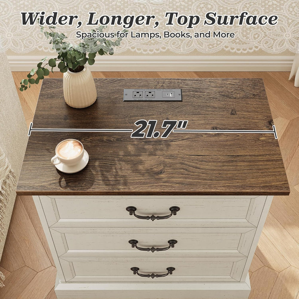 Huuger Nightstand with Charging Station, 3 Drawer Night Stand Set of 2, 22 In...