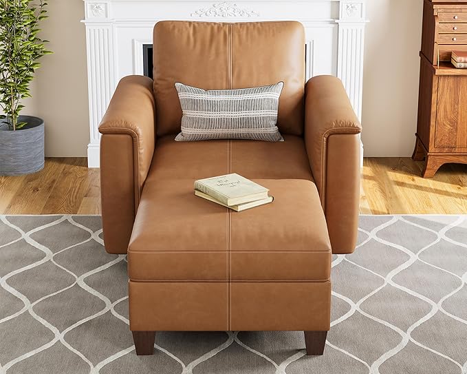 SITJOY Faux Leather Modular Sectional Sofa with Storage, Mid Century Modern Sectional Couches for Living Room, Soft Padded Armrests, Chaise Lounge with Ottoman, Brown