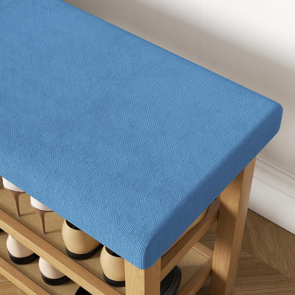 2 Tier Shoe Rack Bench with Cushion, Rubberwood Shoe Benches, Mid-Century Mod...