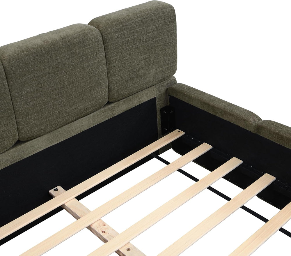Merax Queen Linen Blend Platform Bed, Thick Headboard and Footboard, Green