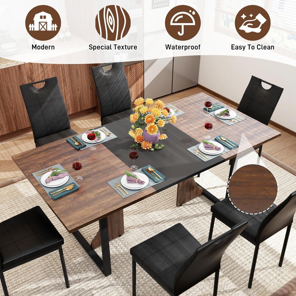 70IN Large Dining Table for 4 5 6 People,Farmhouse Kitchen Dinner Table W/Bro...