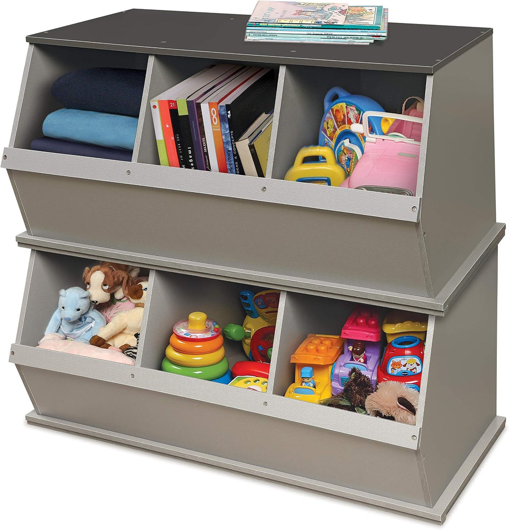 Badger Basket Three-Bin Stackable Storage Cubby – Woodgrain Gray, Expandable ...