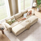 LINSY HOME Modular Sectional Sofa - 123 Inch Oversized Corduroy Cloud Couch with Movable Ottoman Soft Modern Comfy Sofa Set for Living Room Apartment Office, Beige