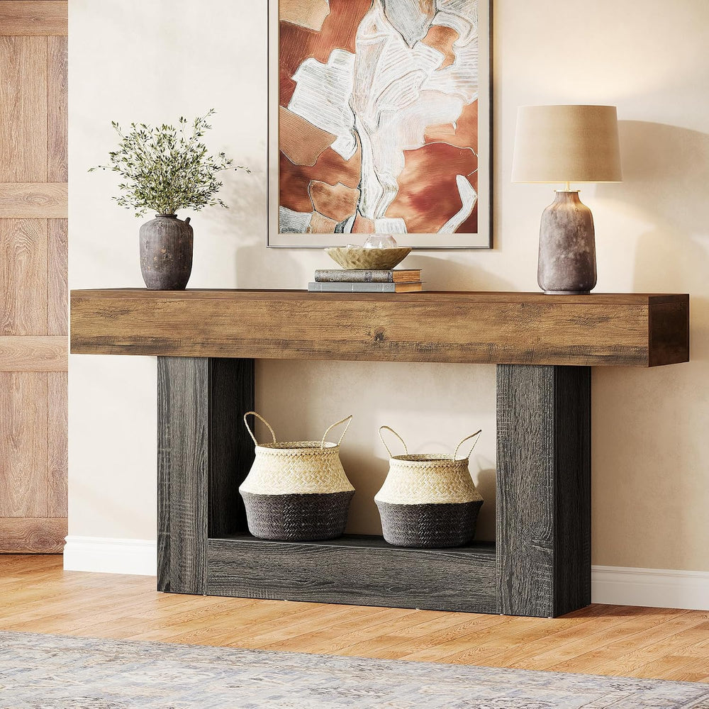 Tribesigns 63-Inch Long Console Table, 2-Tier Entryway Table Sofa Table with ...