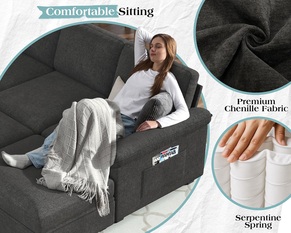 Jocisland 105" Sofa Bed, Sectional Sleeper Sofa with Pull Out Bed/Reclin...