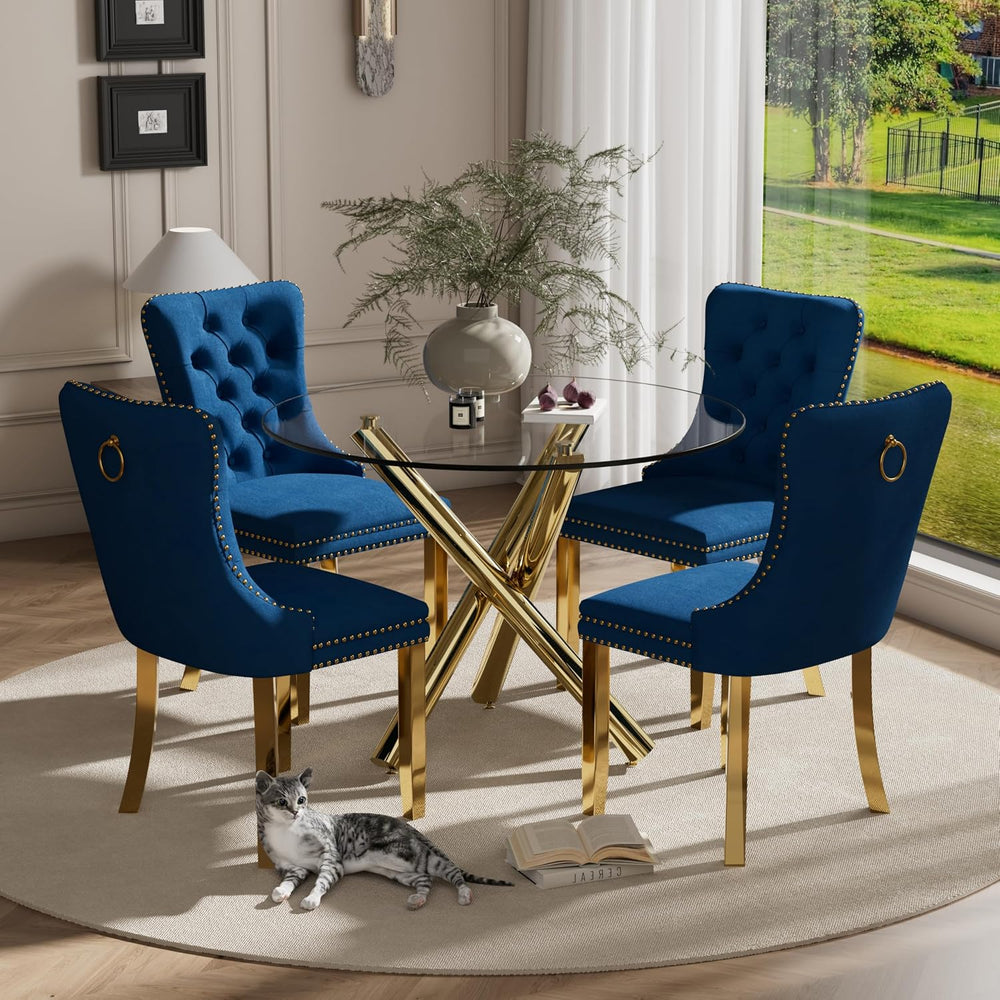 Modern Gold Round Glass Dining Table Set for 4, 36'' Luxury Minimalis...