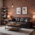Faux Leather Sofa, Mid Century Modern Leather Upholstered Deep Loveseats, Comfy Cloud Couch, Tufted Pillow Top Arm Furniture for Living Room, Apartment, Chocolate