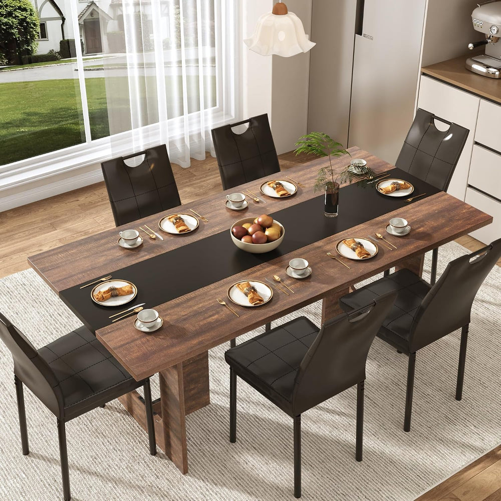 St.Mandyu 7 Pieces Dining Table & Chairs Set for 4-8 People, 71 Inch Kitc...