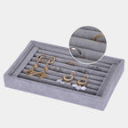 Valyria Velvet 7 Slots Ring Earrings Trays Showcase Display Jewelry Organizer (Grey)