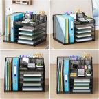 Lavatino Desk Organizer, 5-Tier Metal Mesh Paper Letter Tray with 2 File Holders & 7 Flexible Dividers for Office or Home Desk Organizers and Accessories, Keep Workspace Supplies Neat, Black