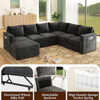 106.7" Sectional Sleeper Sofa with Pull Out Couch, Modern 7 Seat U Shaped Modular Couch, Sectionals Modular Sofa with Storage, Comfy Sectional Couches for Living Room & Apartment, Dark Gray