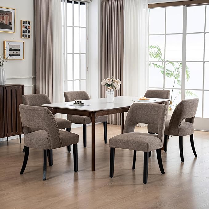 VKNOW Wooden Dining Chairs Set of 2, Modern Fabric Upholstered Dining Room Ch...