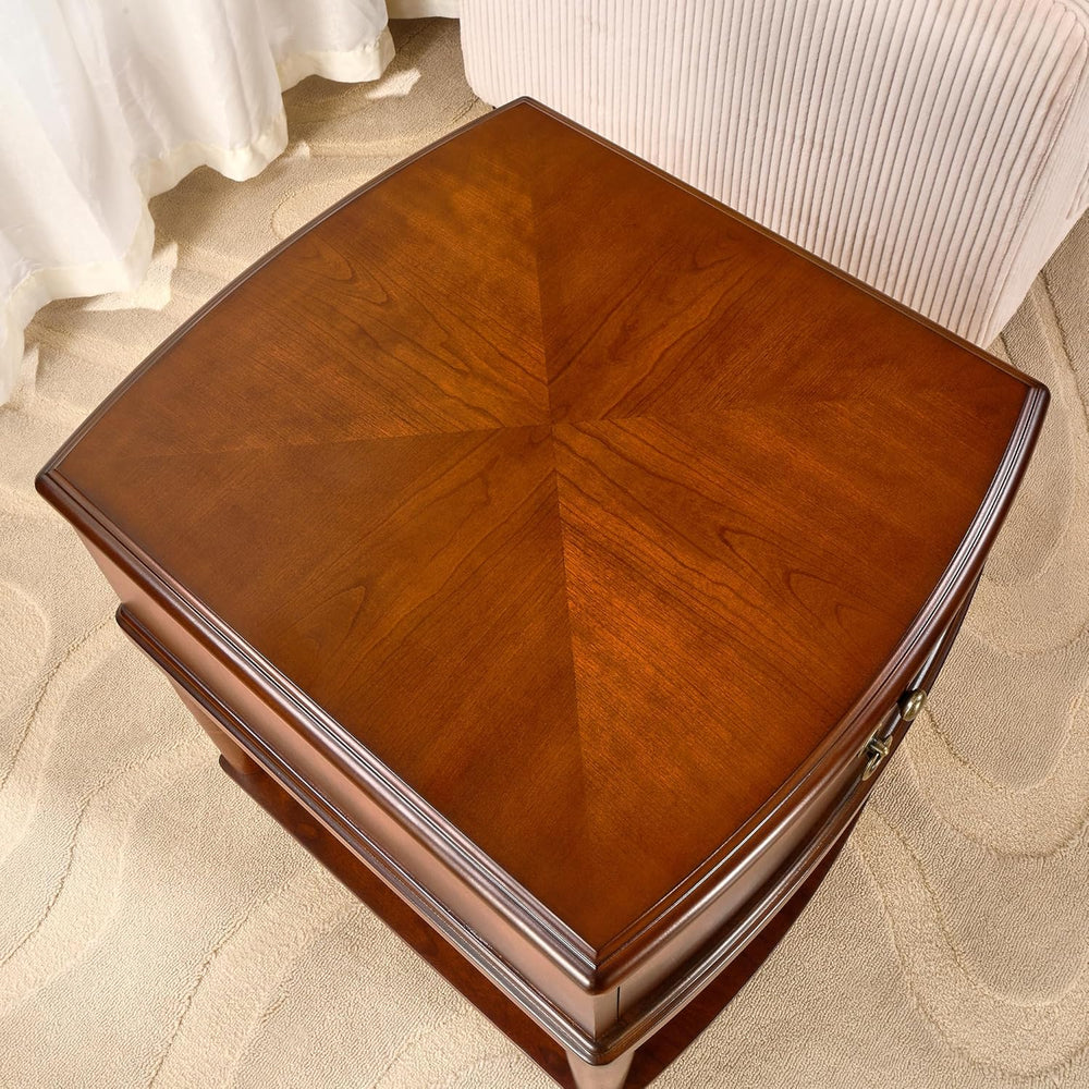 LEEMTORIG Set of 2 Large Cherry Wood Side Table with Pullable Desktop, 2-Tier...