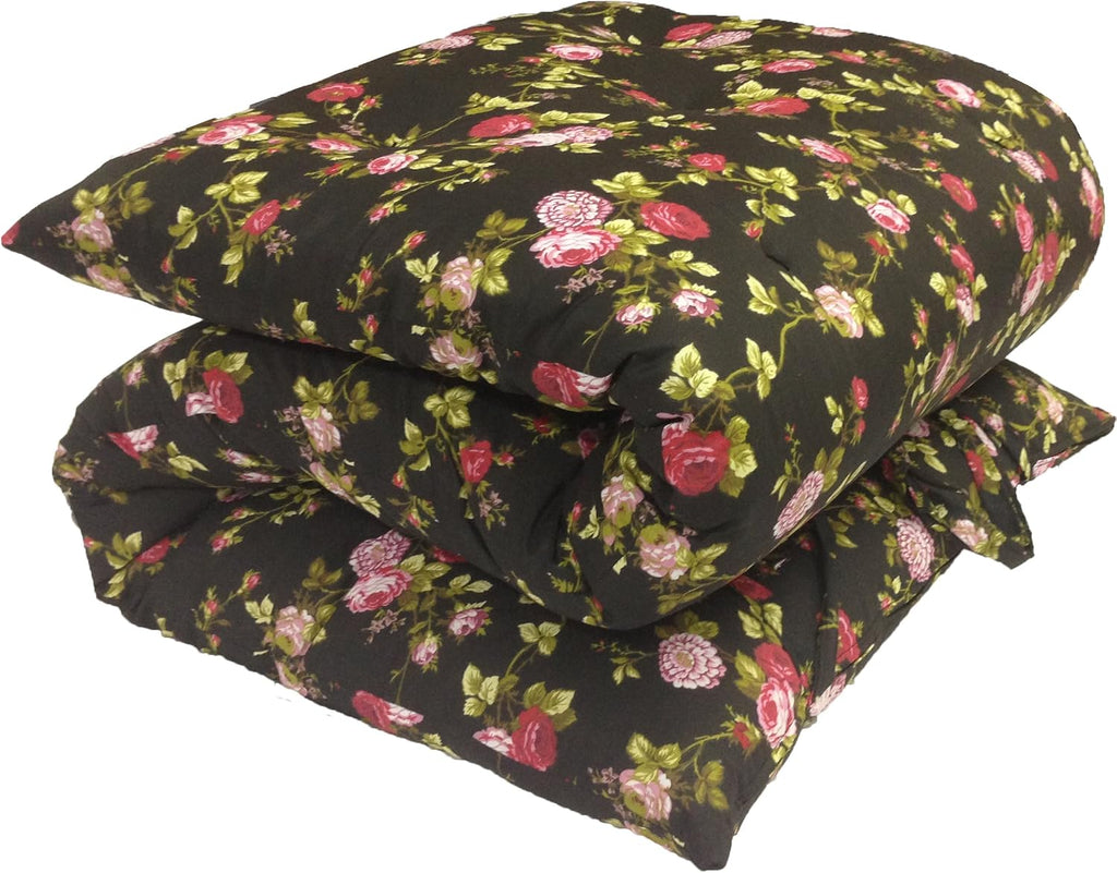 D&D Futon Furniture Queen Size Rose Black Traditional Japanese Floor Futon Mattresses, Cotton Battings/Foam/Polyester Batting, Shikifuton, 80 x 60 x 3 in Thick