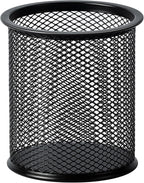 Amazon Basics Wire Mesh Pen Cup, Office Caddy Storage, Black, ‎3.7" x 3.3"